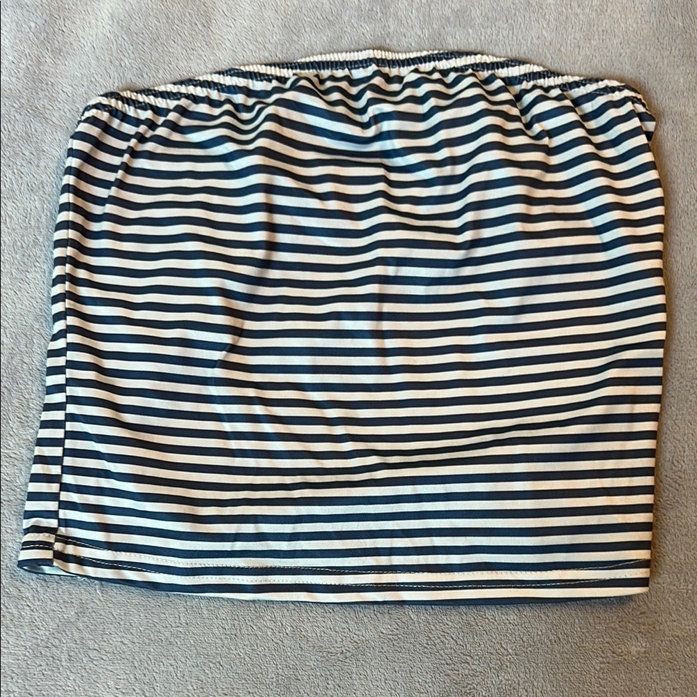 White and Blue Striped Tube Top